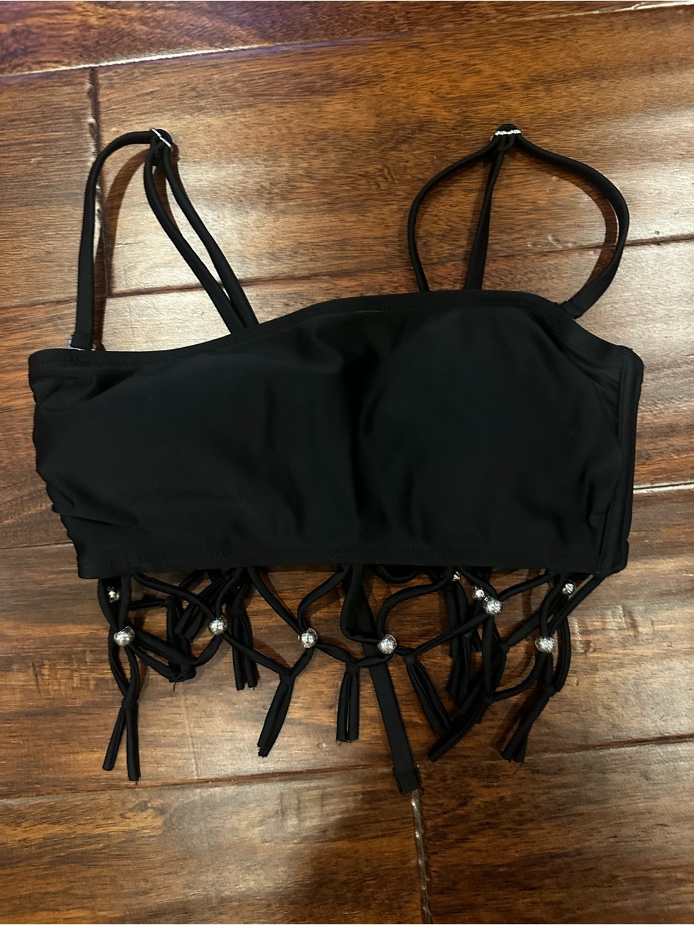 Wild Fable Black Fringe Beaded Bikini Top